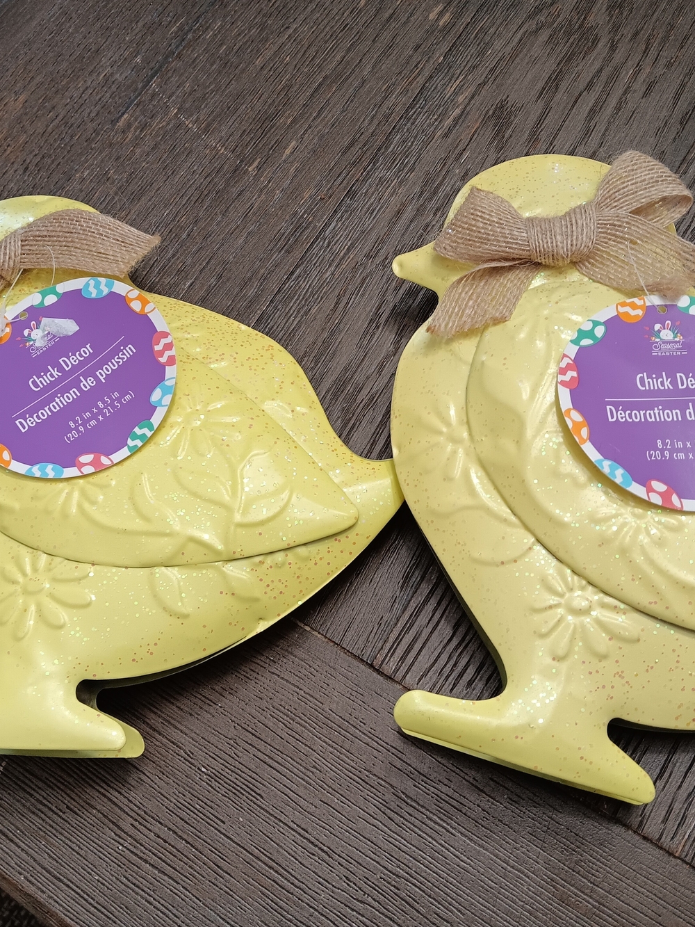 Pair Of Yellow Metal Chick Décor  - Spring Table Accent